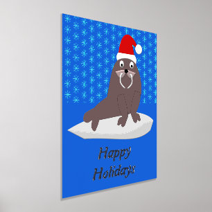 Cute Christmas Walrus and Snowflakes Custom Foil Prints
