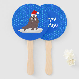 Cute Christmas Walrus and Snowflakes Custom Hand Fan