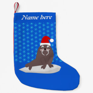Cute Christmas Walrus and Snowflakes Custom Small Christmas Stocking