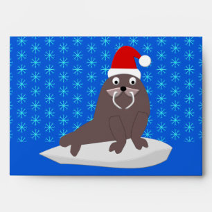 Cute Christmas Walrus and Snowflakes Envelope