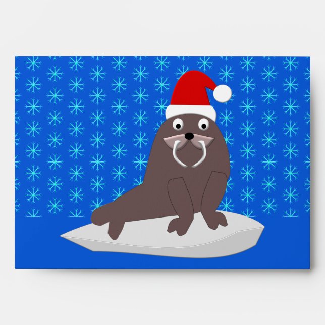 Cute Christmas Walrus and Snowflakes Envelope (Front)