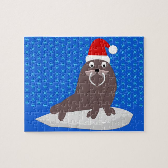 Cute Christmas Walrus and Snowflakes Jigsaw Puzzle (Horizontal)