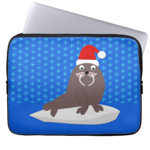Cute Christmas Walrus and Snowflakes Laptop Sleeve