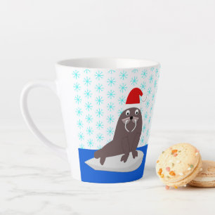 Cute Christmas Walrus and Snowflakes Latte Mug