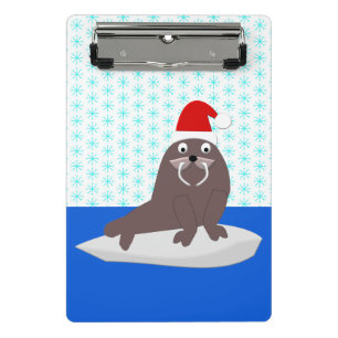 Cute Christmas Walrus and Snowflakes Mini Clipboard