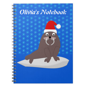 Cute Christmas Walrus and Snowflakes Notebook