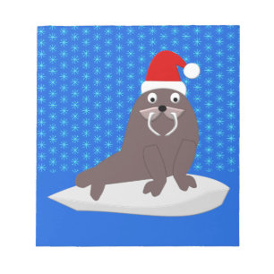 Cute Christmas Walrus and Snowflakes Notepad