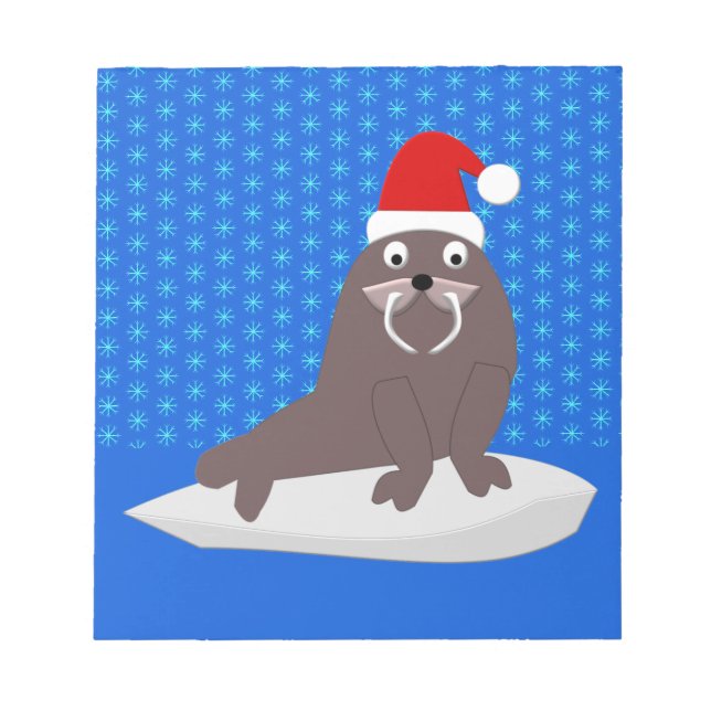 Cute Christmas Walrus and Snowflakes Notepad (Front)