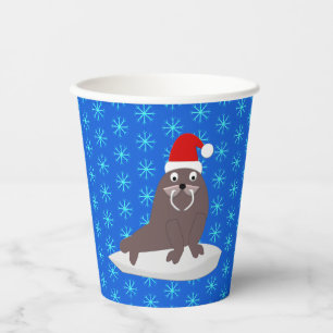 Cute Christmas Walrus and Snowflakes Paper Cups