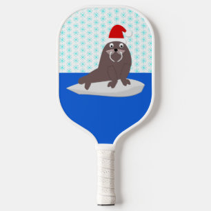 Cute Christmas Walrus and Snowflakes Pickleball Paddle