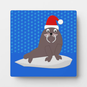 Cute Christmas Walrus and Snowflakes Plaque