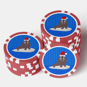 Cute Christmas Walrus and Snowflakes Poker Chips