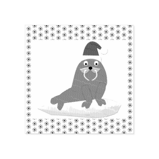 Cute Christmas Walrus and Snowflakes Rubber Stamp (Imprint)