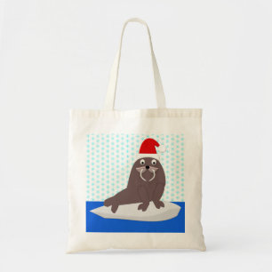 Cute Christmas Walrus and Snowflakes Tote Bag