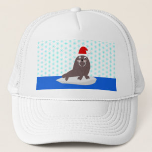Cute Christmas Walrus and Snowflakes Trucker Hat