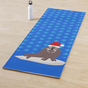 Cute Christmas Walrus and Snowflakes Yoga Mat