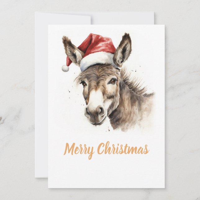 Cute Christmas Watercolor Donkey Holiday Card (Front)