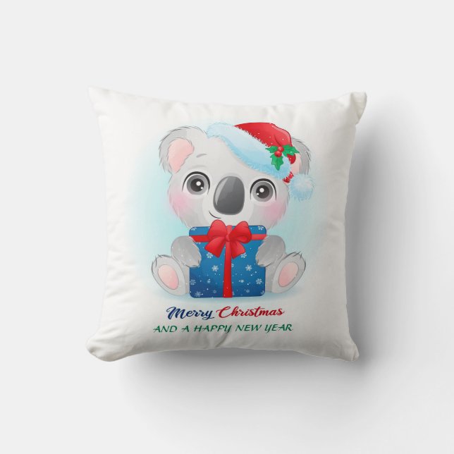 Cute Christmas Watercolor Koala Nursery Cushion (Front)