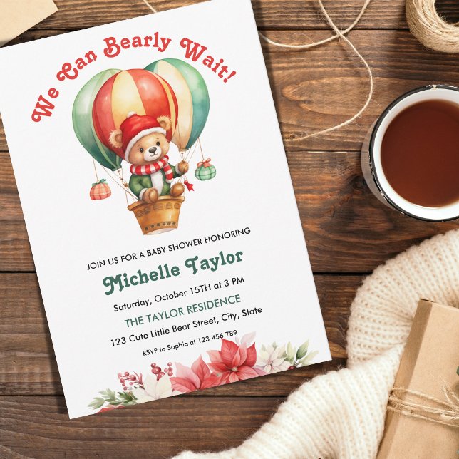Cute Christmas We Can Bearly Wait Baby Boy Shower Invitation (Creator Uploaded)