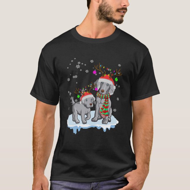 Cute Christmas Weimaraner Santa Hats Reindeer Dog T-Shirt (Front)