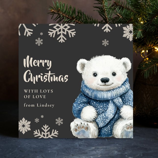 Cute Christmas White Bear with cosy sweater Holiday Card (Cute Christmas White Bear with cozy sweater Holiday Card)