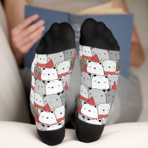 Cute Christmas White Bears Illustrated Pattern Socks