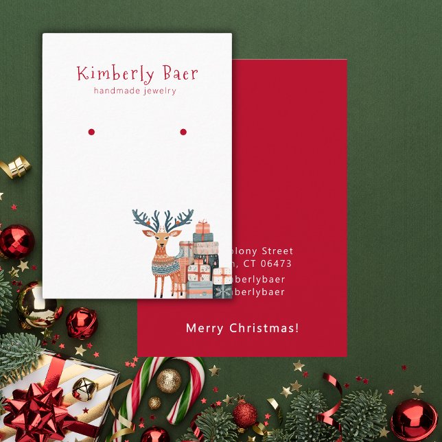 Cute Christmas White Red Earring Display Business Card (Creator Uploaded)