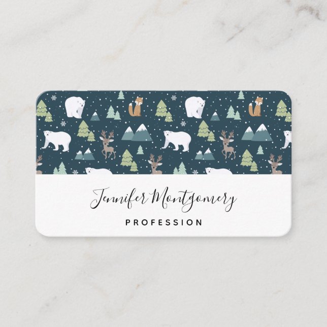 Cute Christmas Winter Animals Pattern Business Card (Front)