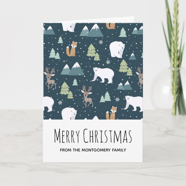 Cute Christmas Winter Animals Pattern Card (Front)