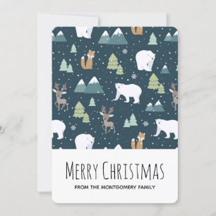 Cute Christmas Winter Animals Pattern Holiday Card