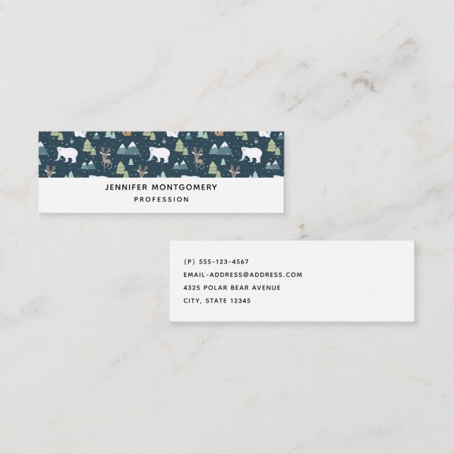 Cute Christmas Winter Animals Pattern Mini Busines Business Card (Front/Back)
