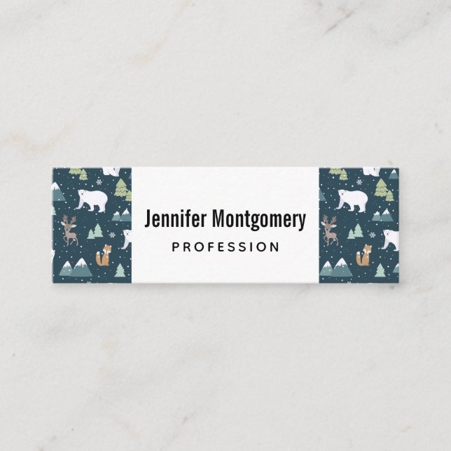 Cute Christmas Winter Animals Pattern Mini Business Card (Front)