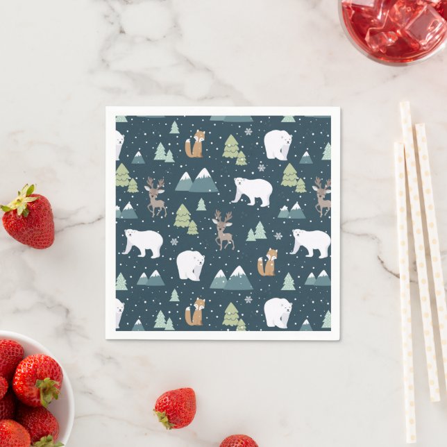 Cute Christmas Winter Animals Pattern Napkin (Insitu)
