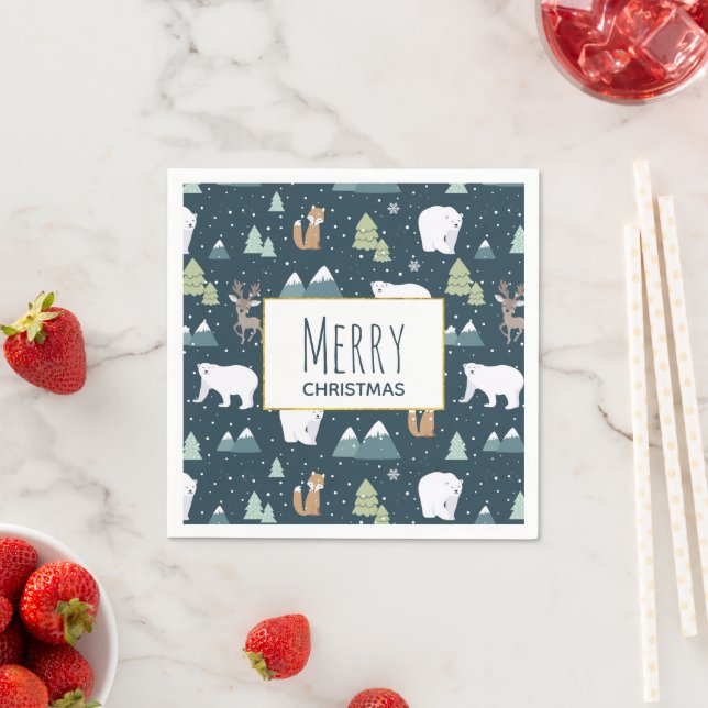 Cute Christmas Winter Animals Pattern Napkin (Insitu)