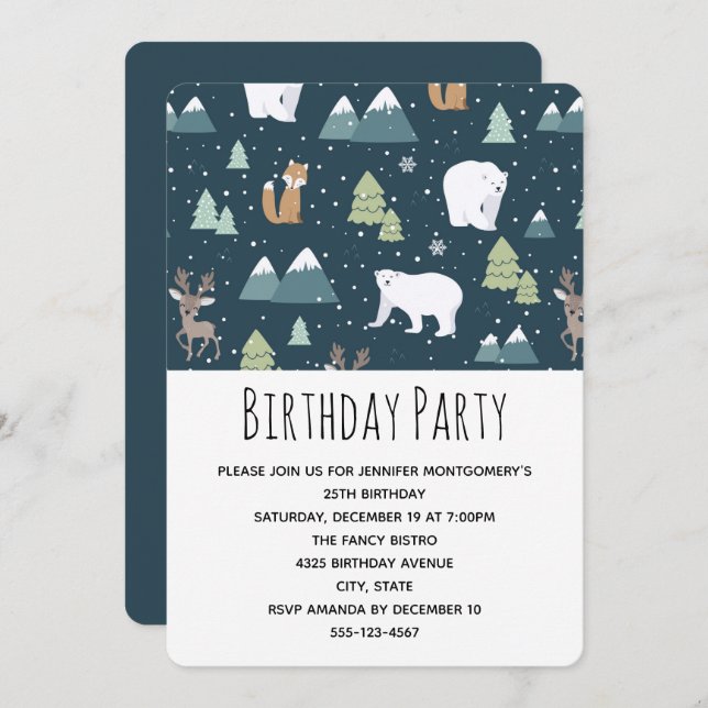 Cute Christmas Winter Animals Pattern Party Invitation (Front/Back)
