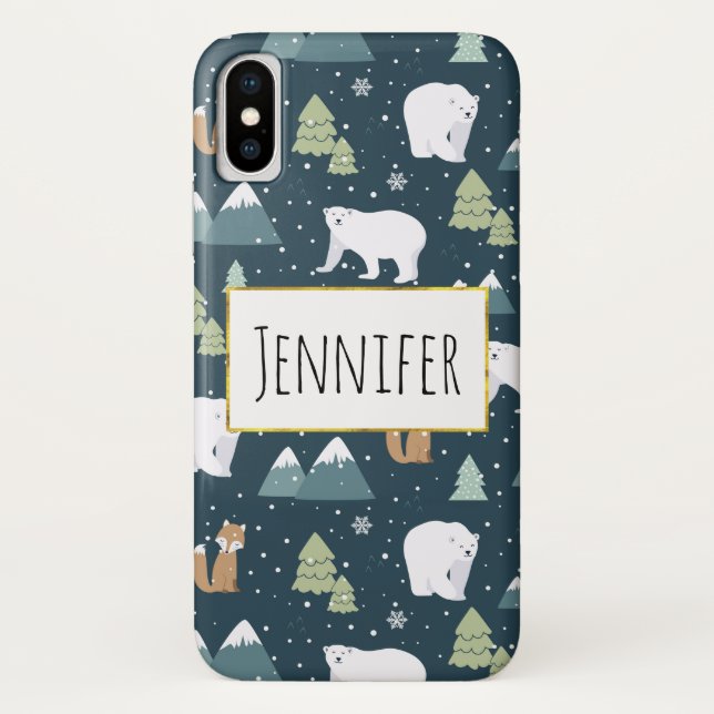 Cute Christmas Winter Animals Rustic Pattern Case-Mate iPhone Case (Back)