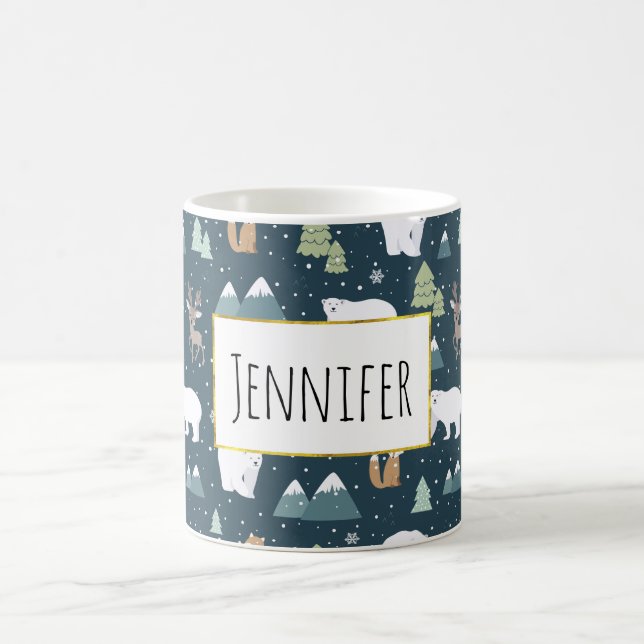 Cute Christmas Winter Animals Rustic Pattern Coffee Mug (Center)