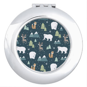 Cute Christmas Winter Animals Rustic Pattern Compact Mirror