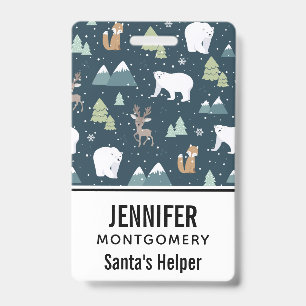 Cute Christmas Winter Animals Rustic Pattern ID Badge