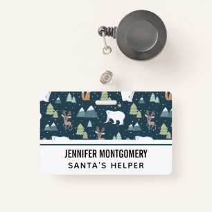 Cute Christmas Winter Animals Rustic Pattern ID Badge