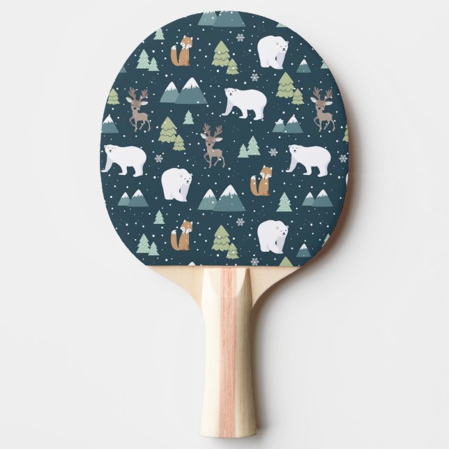 Cute Christmas Winter Animals Rustic Pattern Ping Pong Paddle (Front)