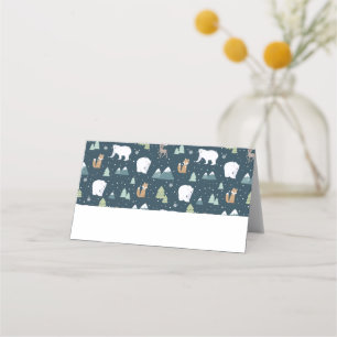 Cute Christmas Winter Animals Rustic Pattern Place Card