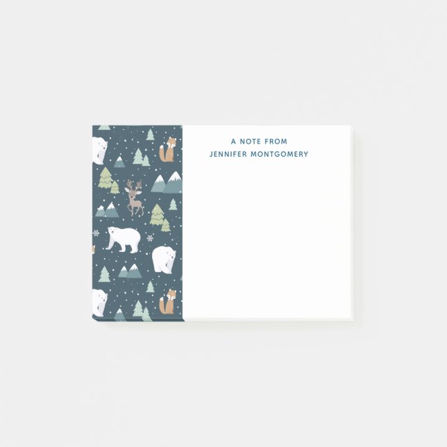 Cute Christmas Winter Animals Rustic Pattern Post-it Notes (Front)