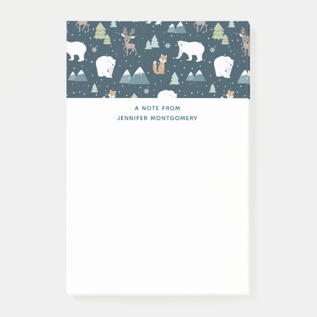 Cute Christmas Winter Animals Rustic Pattern Post-it Notes (Front)