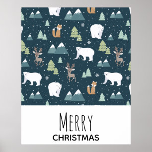 Cute Christmas Winter Animals Rustic Pattern Poster