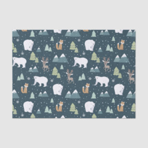Cute Christmas Winter Animals Rustic Pattern Tissue Paper