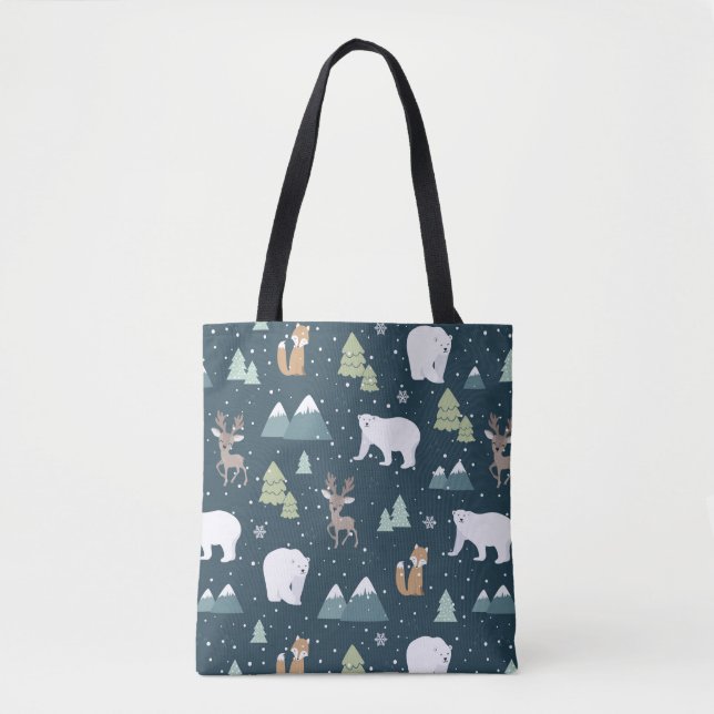 Cute Christmas Winter Animals Rustic Pattern Tote Bag (Front)