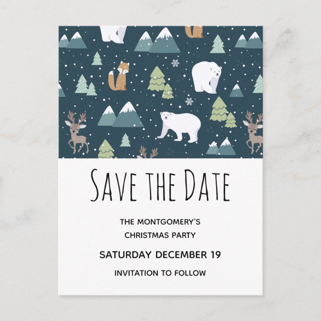 Cute Christmas Winter Animals Save the Date Invitation Postcard (Front)