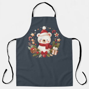 Cute Christmas/Winter bear in wreath Apron