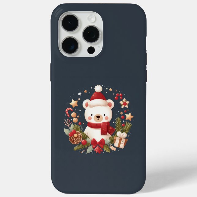 Cute Christmas/Winter bear in wreath Case-Mate iPhone Case (Back)